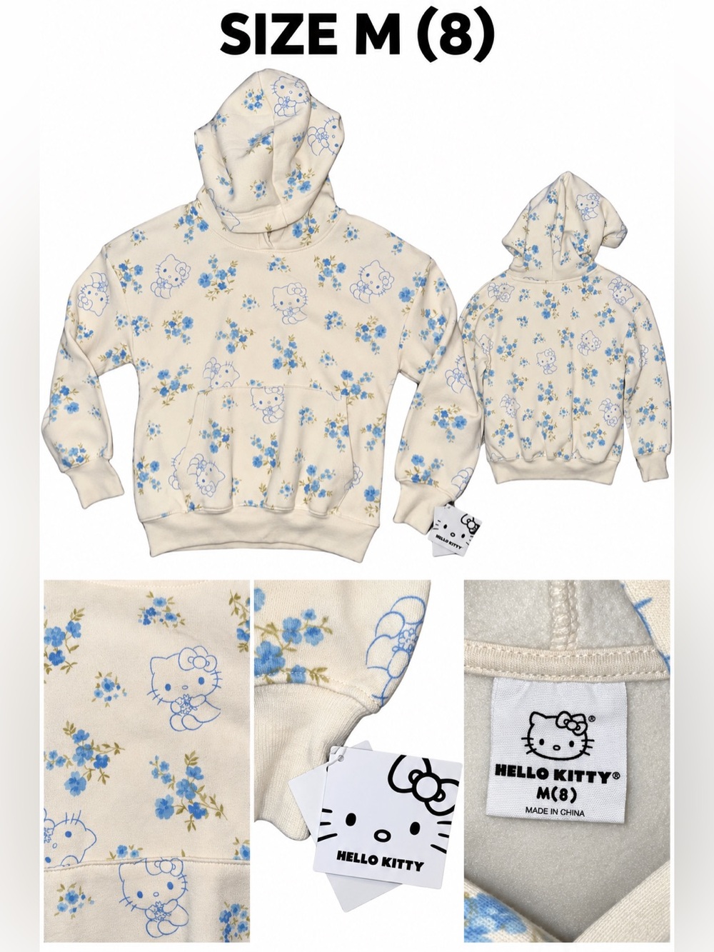 Hello Kitty Cream Hoodie with Blue Floral Print